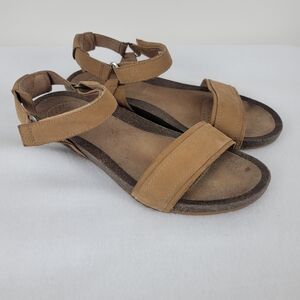 Teva Women's Mahonia Stitch Sandal Sz 9 Brown Tan Short Wedge Ankle Strap Closur